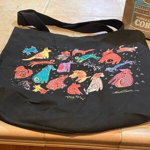 Colorful Dog Print Black Tote Bag